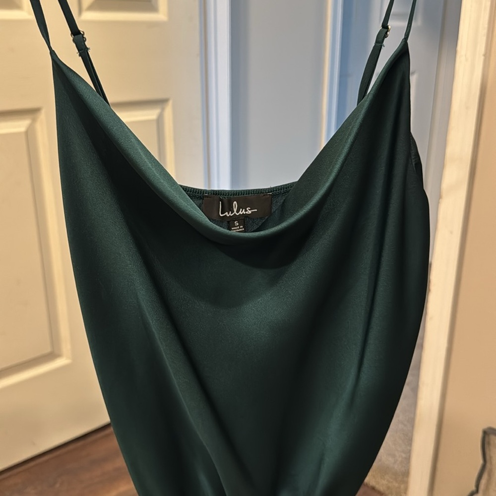 Lulus Emmerson Forest Green Satin Sleeveless Cowl Neck Bodysuit - Size S - Picture 4 of 5